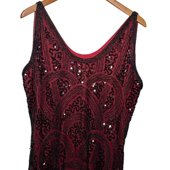 Flapper Dress Gatsby 1920s Fringe Beaded Black Red Party New Year's Themed XL - Picture 2 of 14